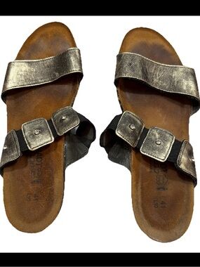 NAOT Ashley Metallic SANDALS GOLD silver Leather Strap Slides Women’s 41, US 10